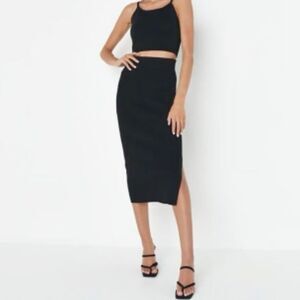 House of Harlow 1960 Black Ribbed Side Slit Pencil Skirt Size Large NEW